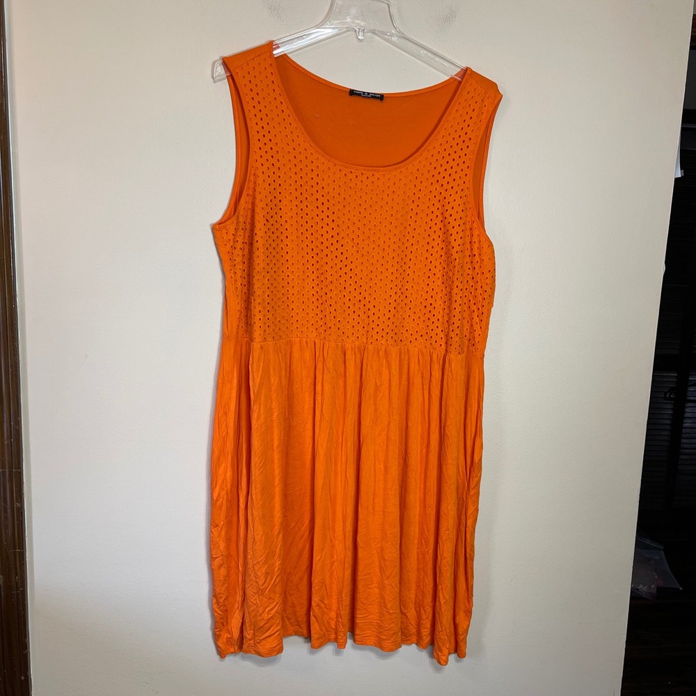 Cable & Gauge Woman Orange Eyelet Lace Empire Waist Sleeveless Knit Dress 28667W